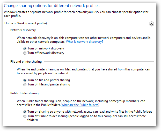 Work or Home settings